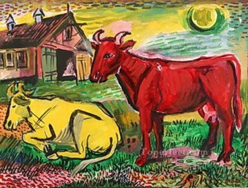 牛 雄牛 Painting - 赤と黄色の牛 1945 牛 動物